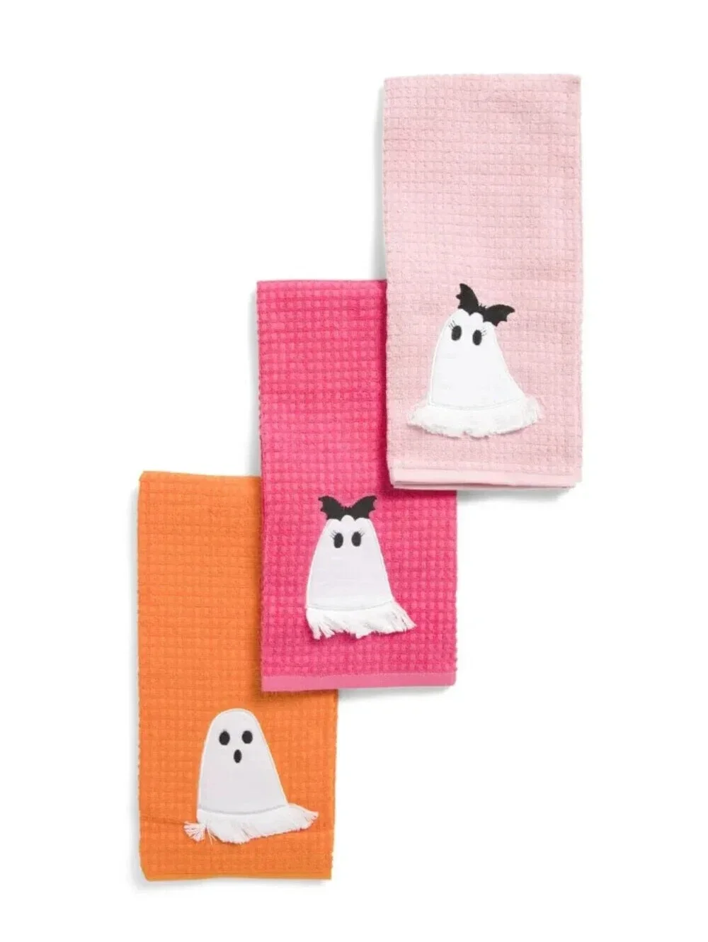 CUPCAKES AND CASHMERE HALLOWEEN GHOST KITCHEN TOWELS SET OF 3 PINK ORANGE